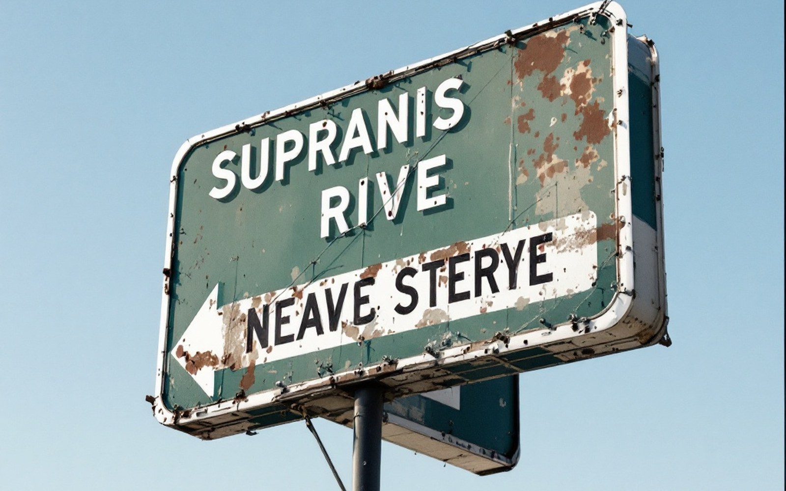 A street sign on a pole against a plain sky