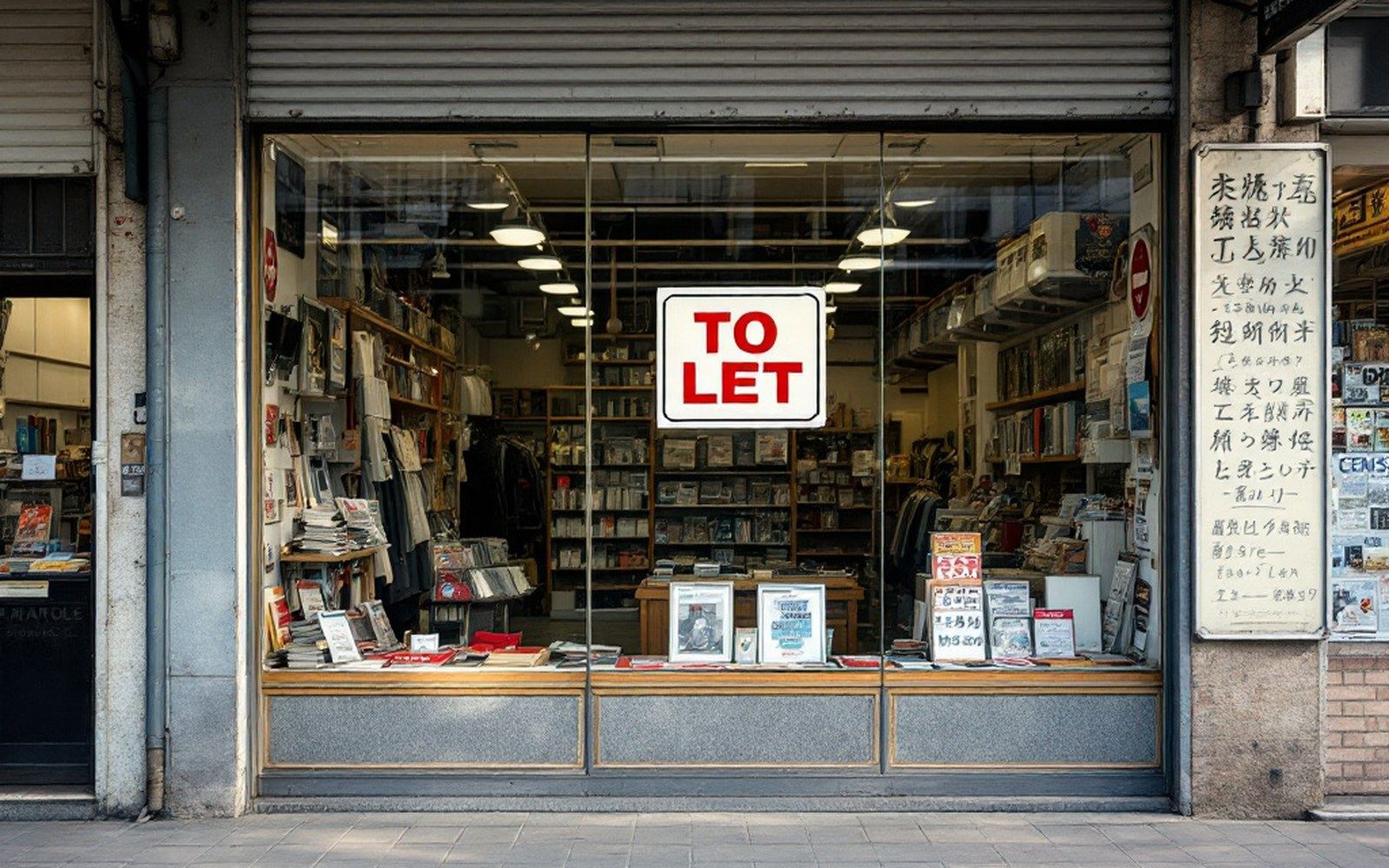 An empty shop unit with a to-let sign in the window
